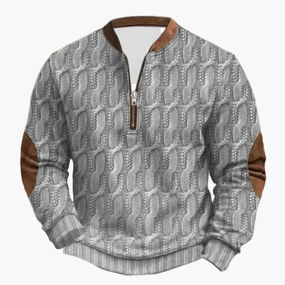 Casual herrsweatshirt med halv dragkedja i outdoor-stil med dekorativa armbågslappar