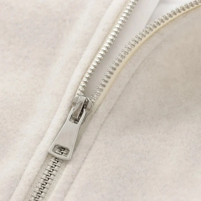Chaqueta corta informal lisa para mujer, con cuello redondo, cremallera y mangas abullonadas, estilo bomber