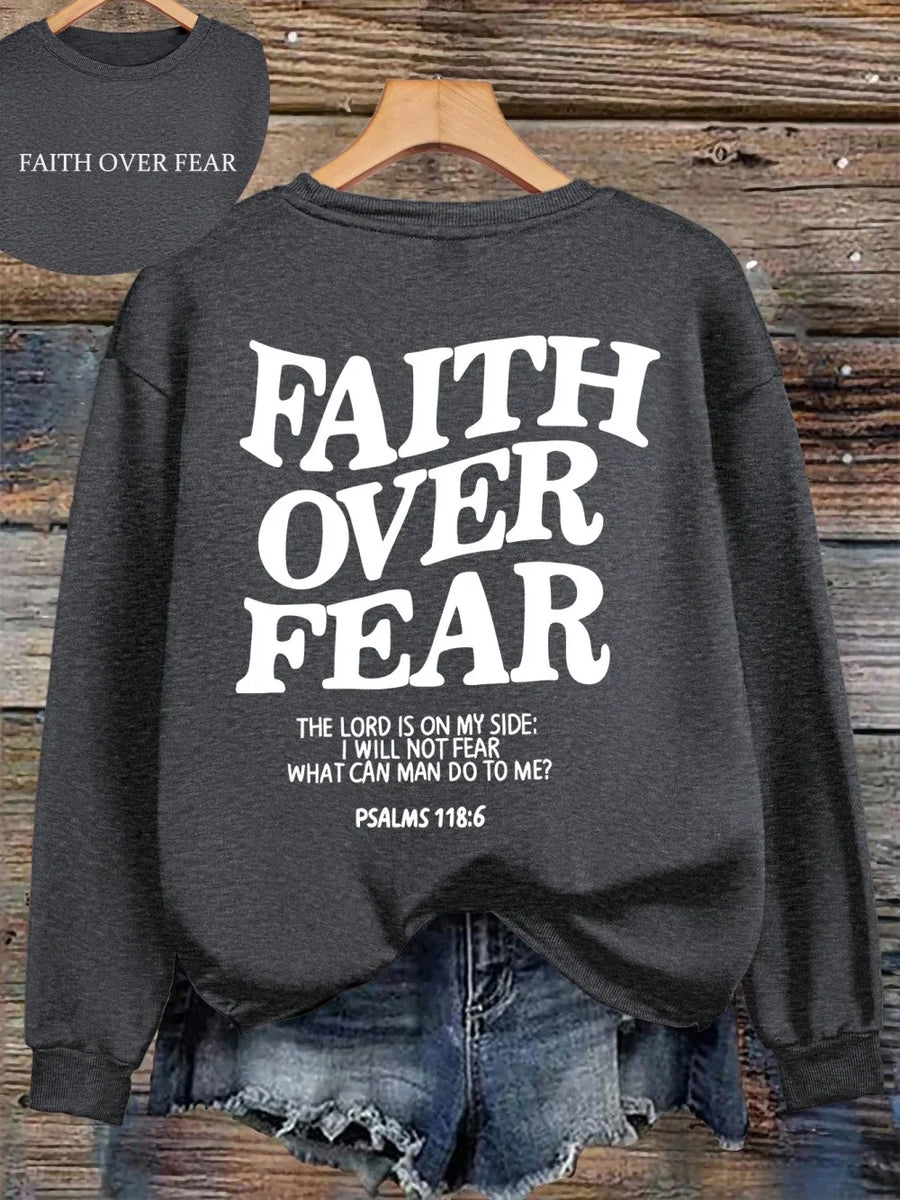 Felpa con cappuccio unisex a tinta unita con stampa "Faith Over Fear"