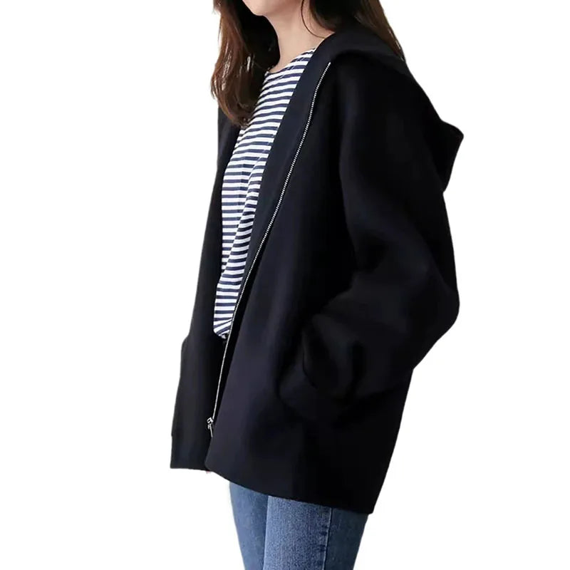 Chaqueta corta informal con capucha para mujer en beige claro