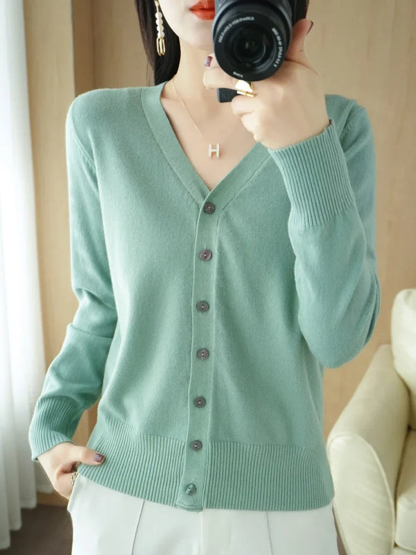 Gilet Cardigan Femme Col V Manches Longues Boutons Tricot Doux
