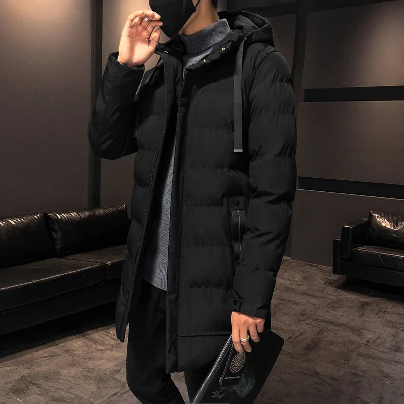 Manteau matelassé long pour homme à capuche – Épais, Chaud, Gris
