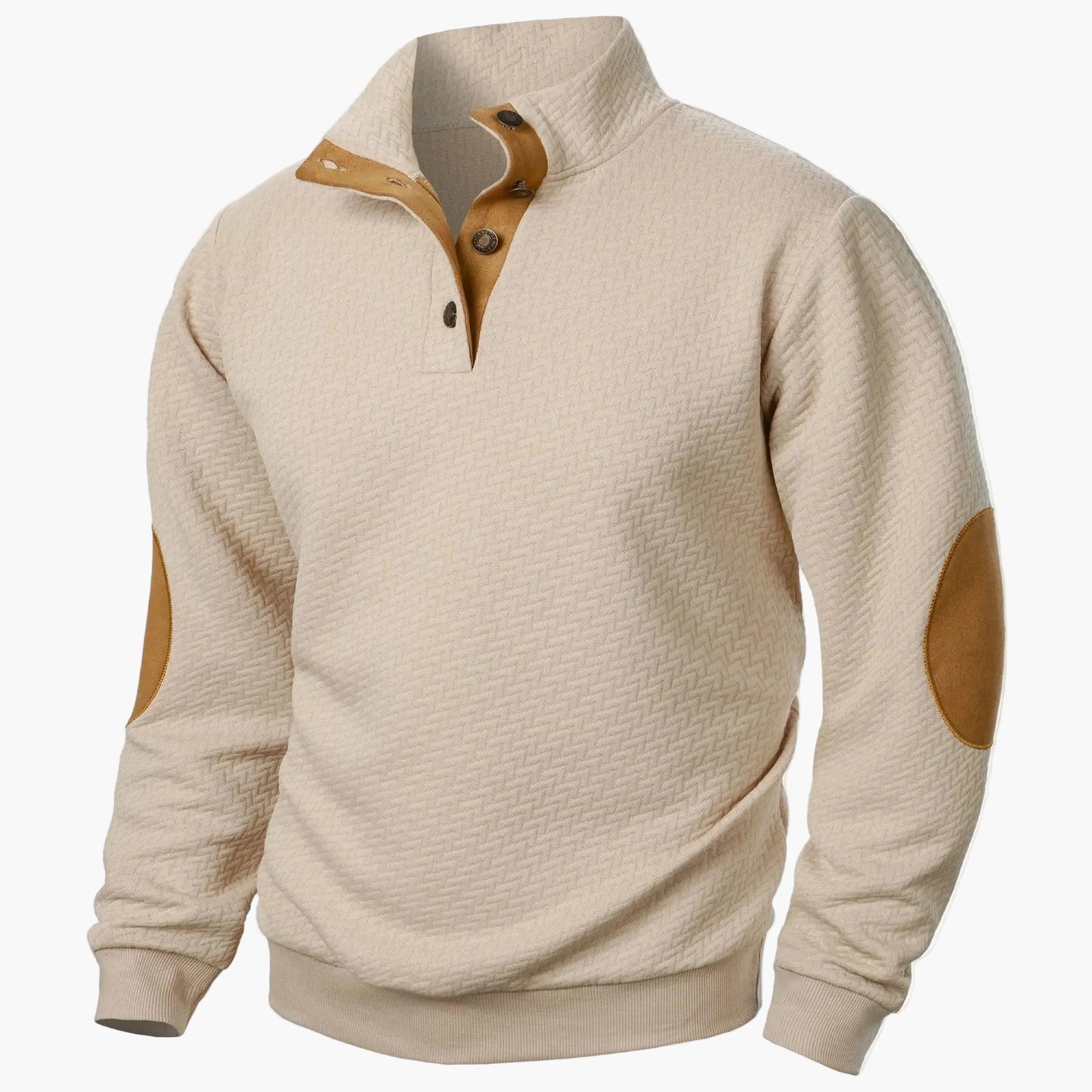 Sweat-shirt homme style décontracté à col montant avec coudières et boutons – Idéal pour un look élégant au quotidien