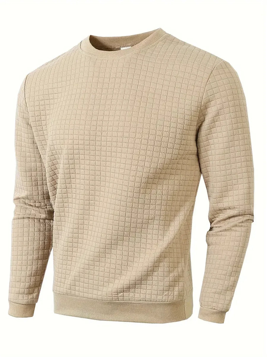 Maglione da uomo a girocollo e maniche lunghe, con texture a quadri trapuntati blu navy