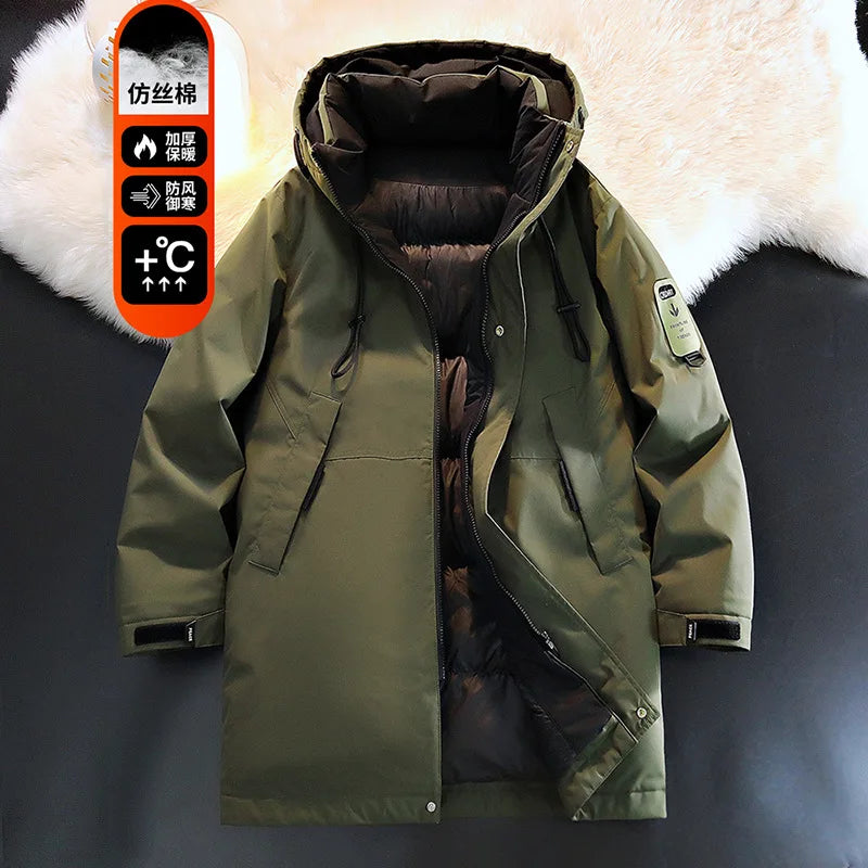 Manteau d'hiver long matelassé avec capuche pour homme