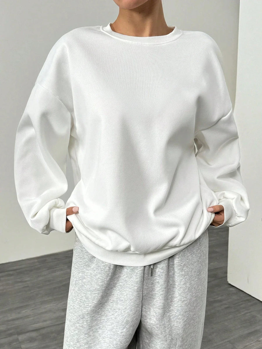 Women's Loose-Fit Light Gray Crew-Neck Long-Sleeve Sweatshirt
