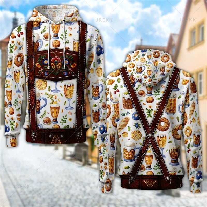 Unisex hættetrøje med print af seler og bayersk eller ternet mønster