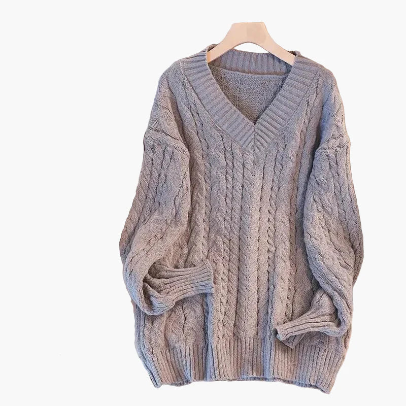 Avslappet vridd genser til dame med V-hals, trendy vinterstil