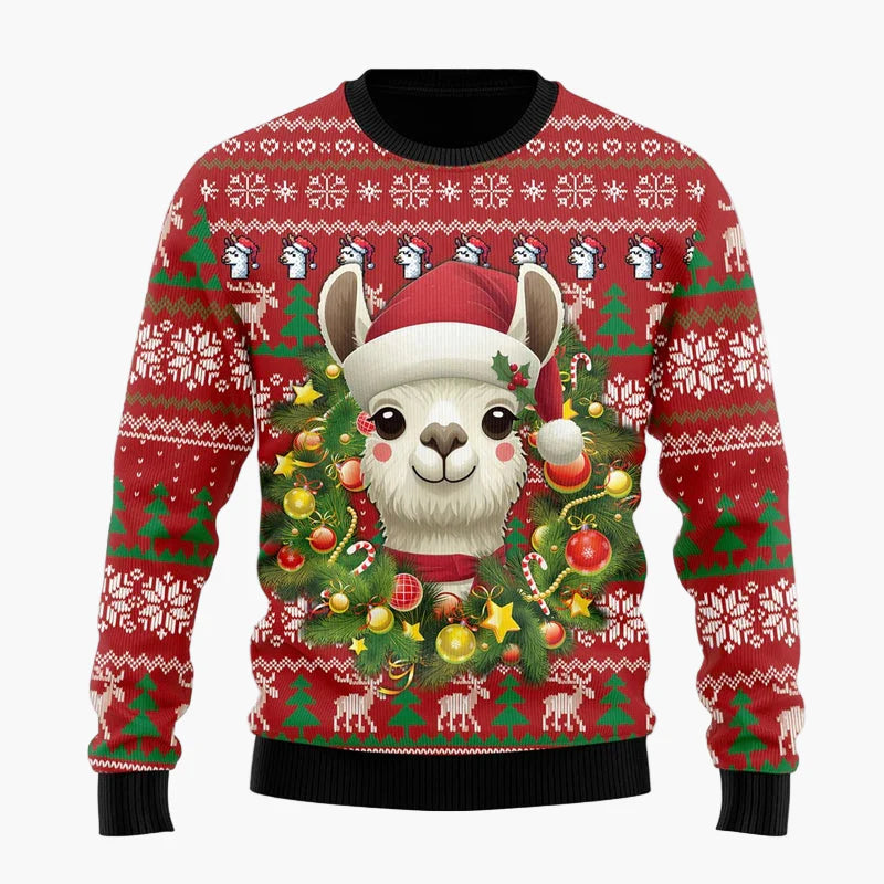 Unisex Weihnachts-Pullover Lama mit festlichen Mustern – Winter-Sweatshirt mit Humor, originelles Geschenk