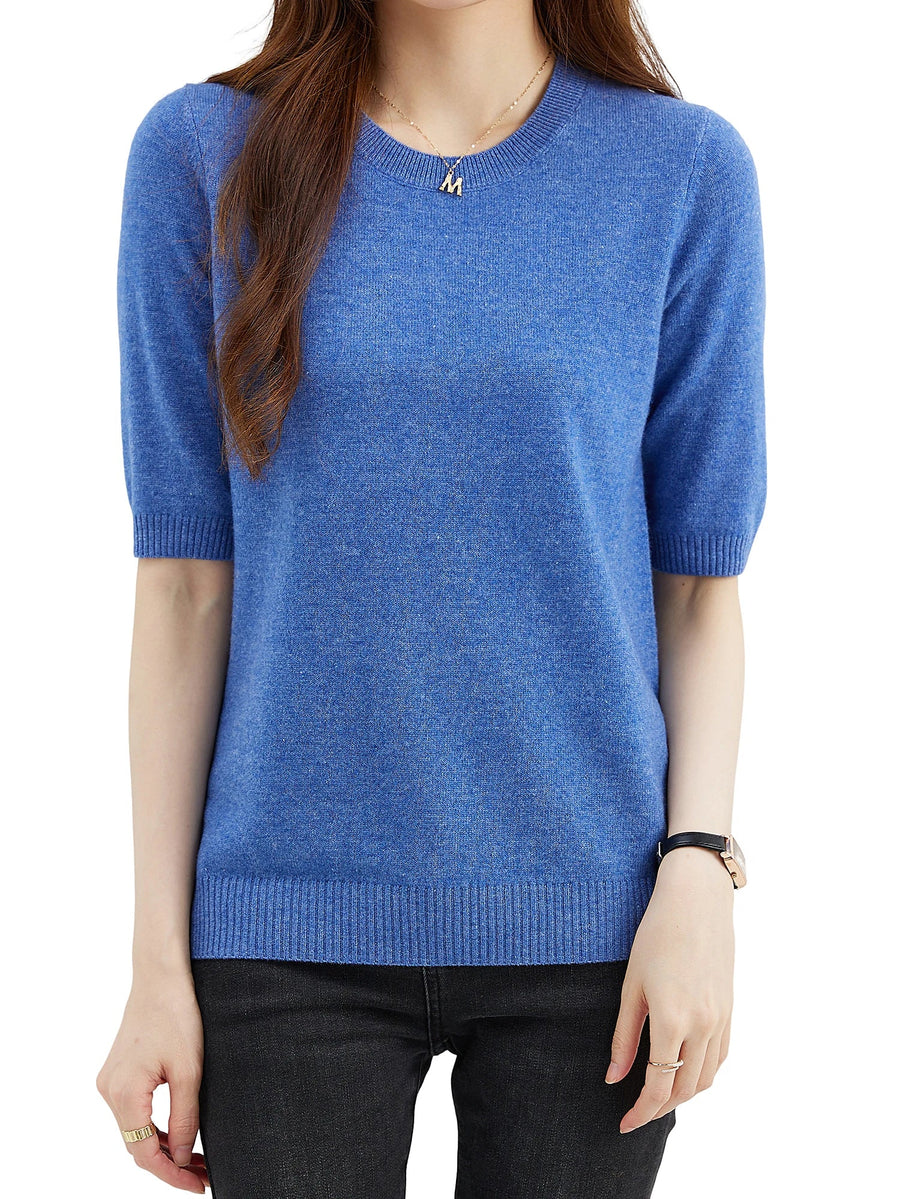 Women's Short-Sleeve Solid-Color Knit Crew-Neck Top