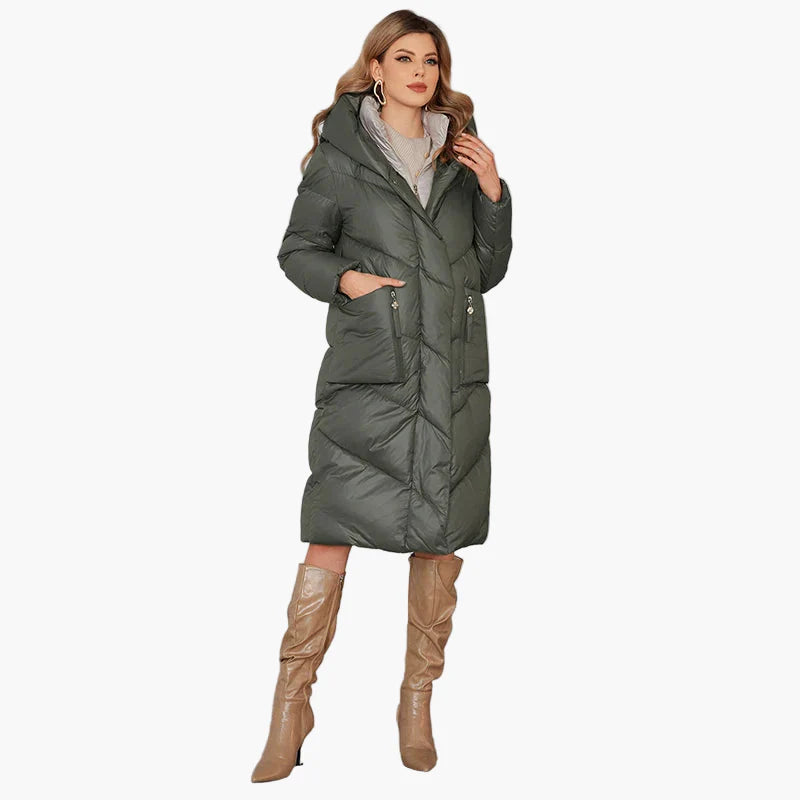 Abrigo acolchado largo para mujer estilo urbano elegante invierno