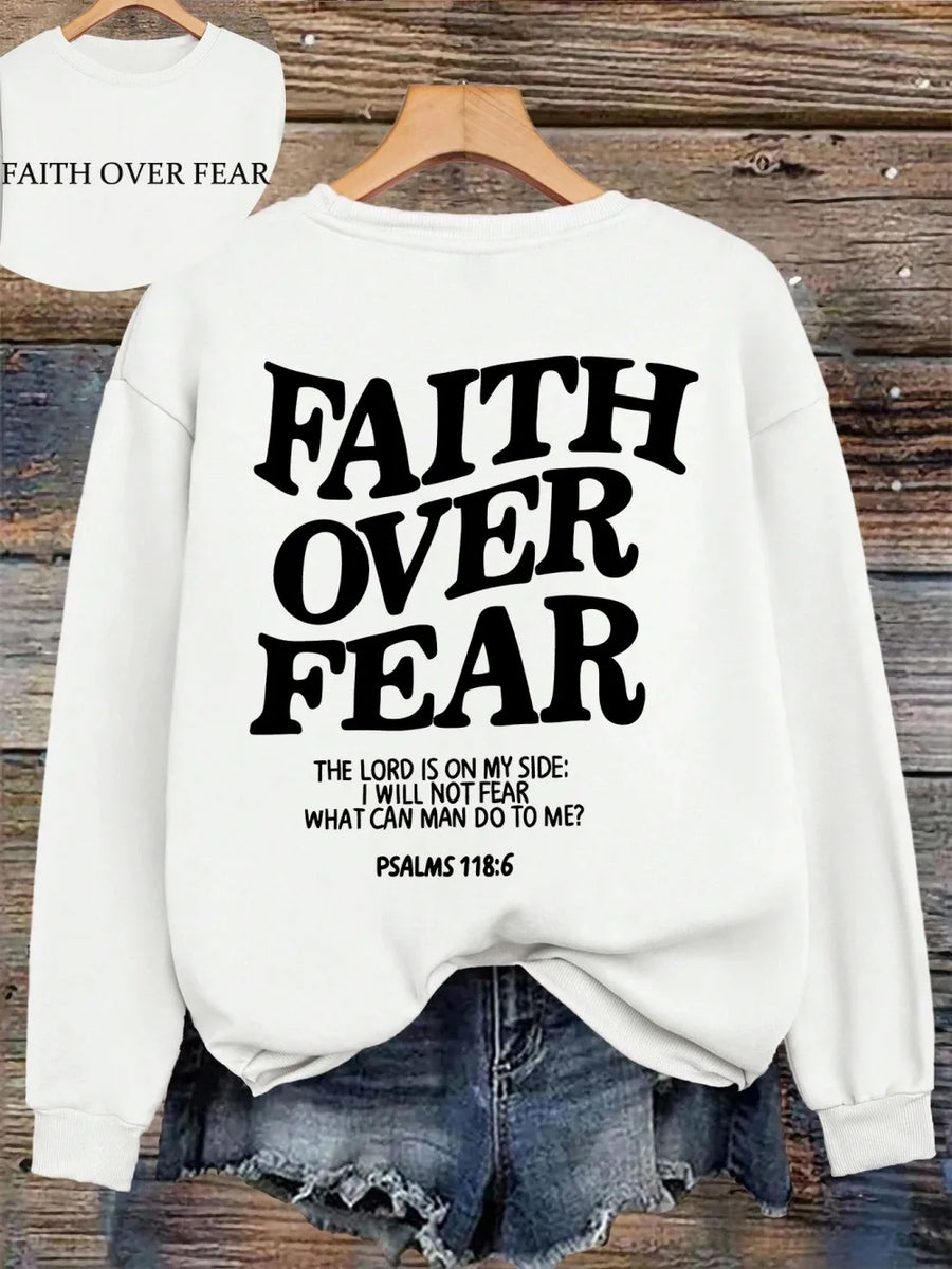 Felpa con cappuccio unisex a tinta unita con stampa "Faith Over Fear"