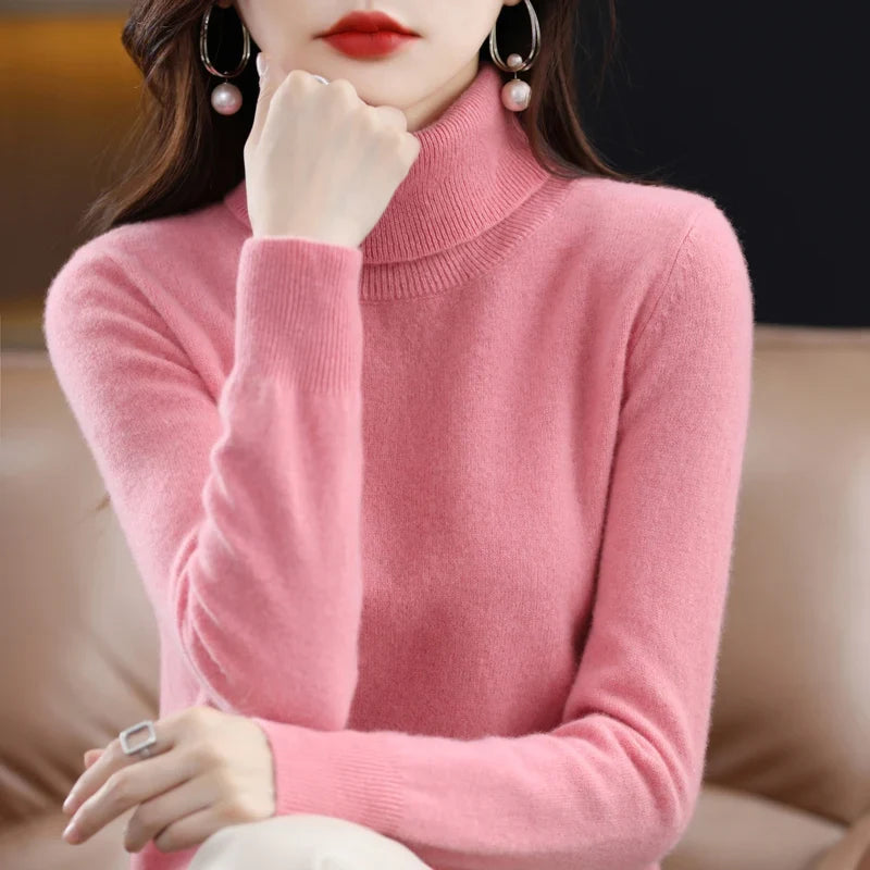 Jersey de mujer de cuello vuelto y mangas largas en color liso