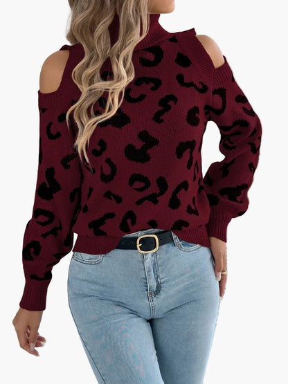 Jersey de mujer a la moda con hombros descubiertos y estampado de leopardo estilo urbano