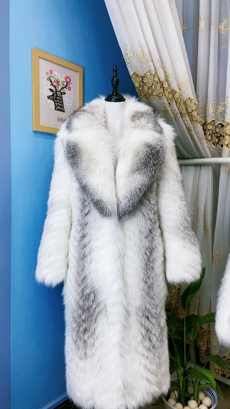Manteau long pour femme en fausse fourrure à motif chevrons et col large