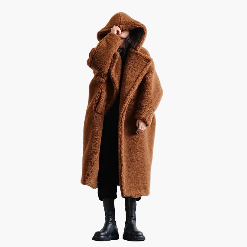 Manteau long à capuche style cocon pour femme – Élégance urbaine et confort oversize