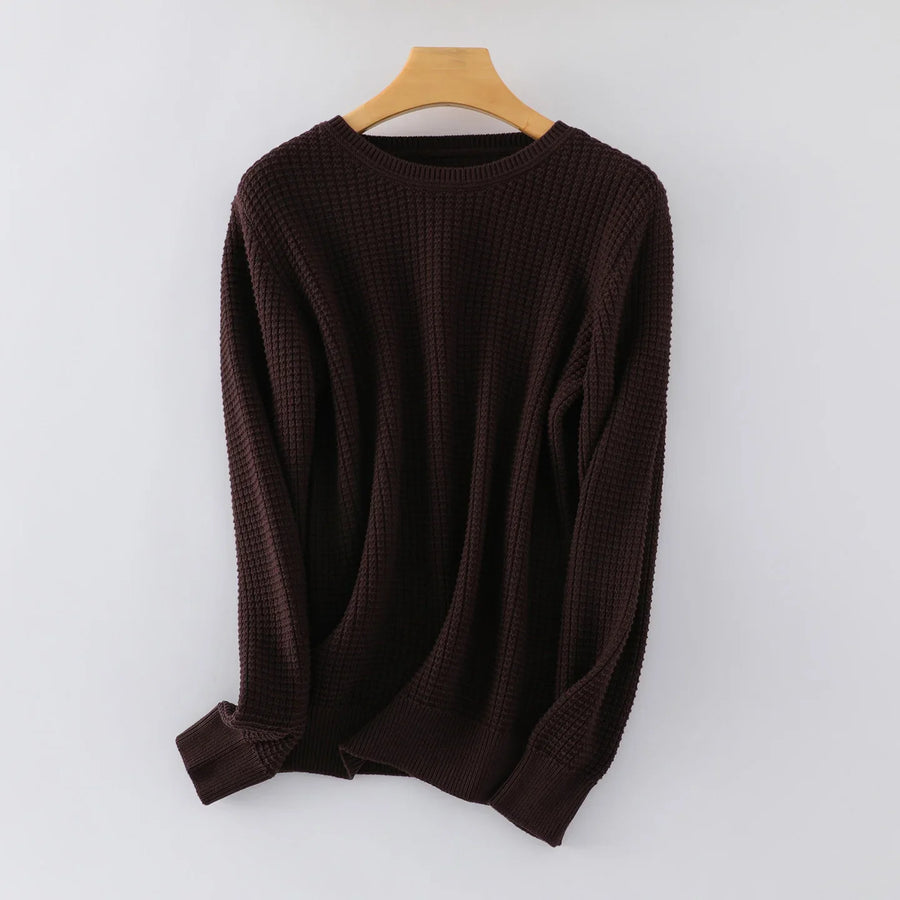 Jersey de punto gofrado de manga larga y cuello redondo para mujer