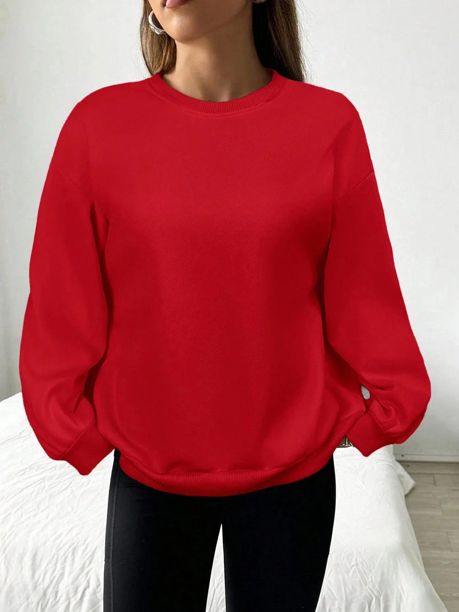 Women's Loose-Fit Light Gray Crew-Neck Long-Sleeve Sweatshirt