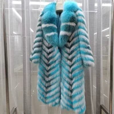 Manteau long pour femme en fausse fourrure à motif chevrons et col large
