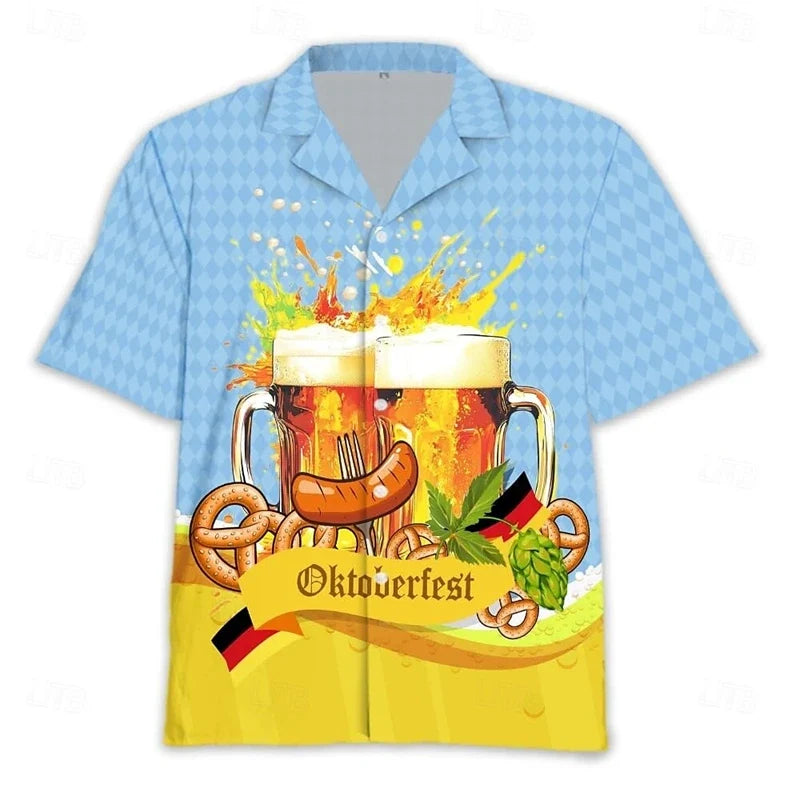 Fantasie-Hawaiihemd im Oktoberfest-Stil mit kurzen Ärmeln für Herren