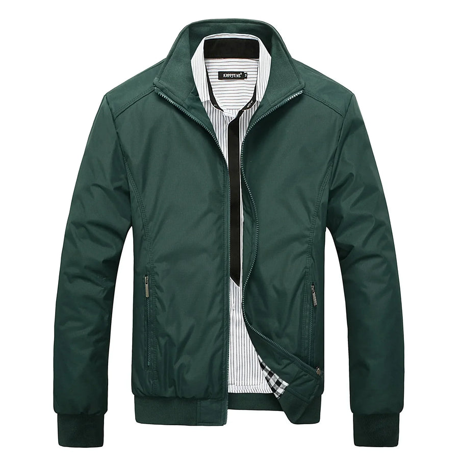 Einfarbige Herrenjacke mit Reißverschluss, Stehkragen und Seitentaschen