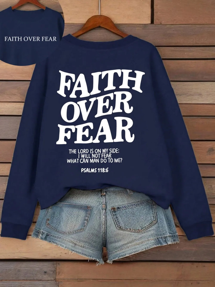 Felpa con cappuccio unisex a tinta unita con stampa "Faith Over Fear"