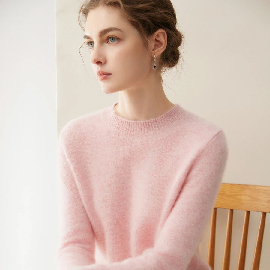 Pull en maille ras du cou manches longues femme - Blanc cassé