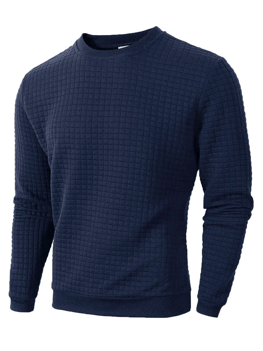 Maglione da uomo a girocollo e maniche lunghe, con texture a quadri trapuntati blu navy