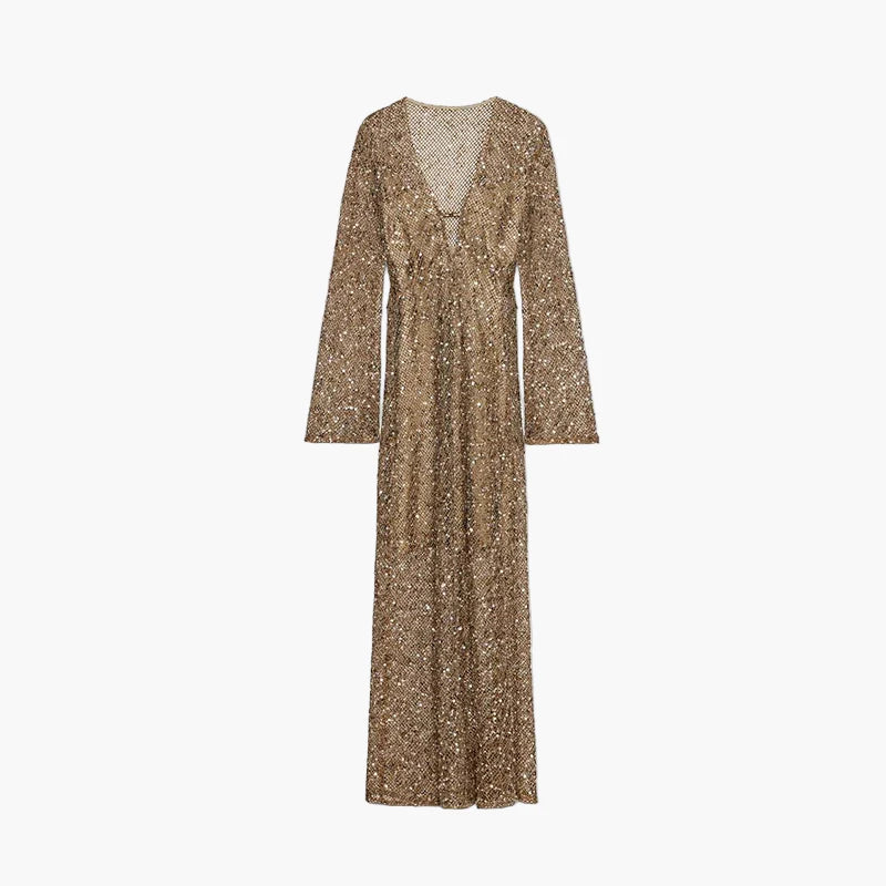Elegant palietkjole til kvinder, glamourøs stil, dyb udskæring