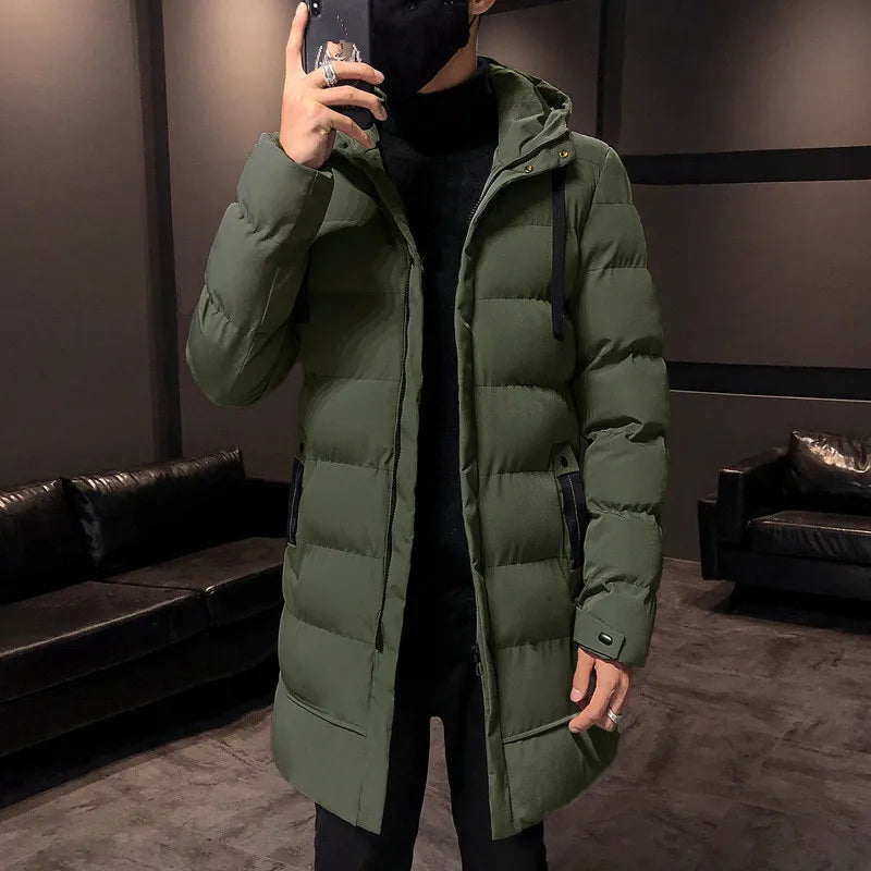 Manteau d'hiver homme matelassé long à capuche uni