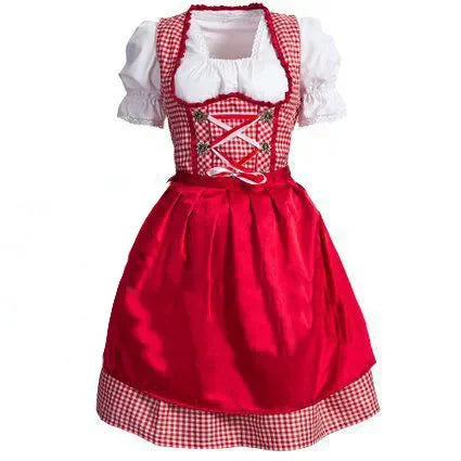Traditionel rød og hvid tyrolsk dirndl-kjole til kvinder