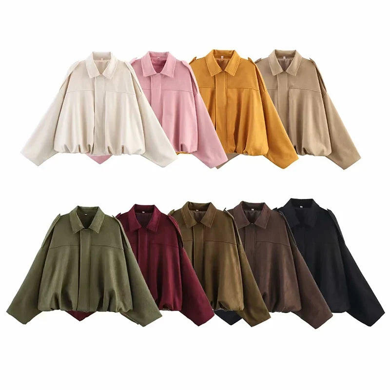 Veste courte style aviateur femme kaki col classique manches longues