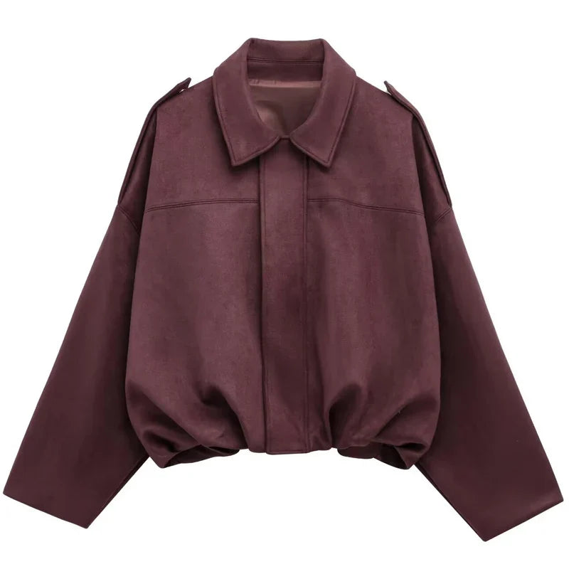 Veste courte bomber femme style décontracté coupe ample avec col classique et épaulettes plusieurs couleurs