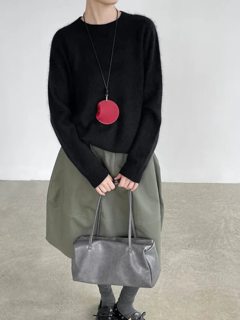 [LANMREM] Pullover da donna in maglia di lana con fodera in pile, scollo rotondo, morbido e soffice, vestibilità slim, ideale per autunno e inverno 26E04076