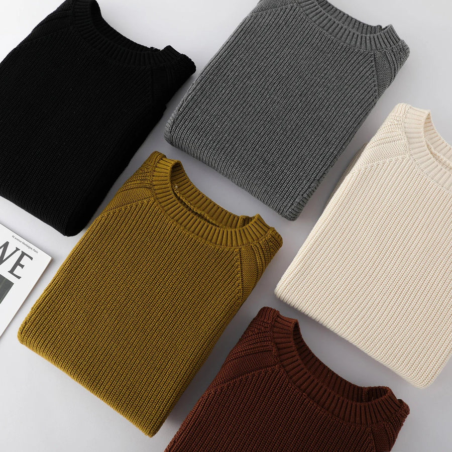 Maglione da donna lavorato a maglia con collo rotondo, maniche lunghe raglan, colore a tinta unita, stile casual