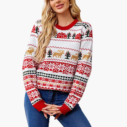 Damen-Weihnachtspullover mit skandinavischen Mustern und langen Ärmeln, festlicher Stil für Winter und Feste