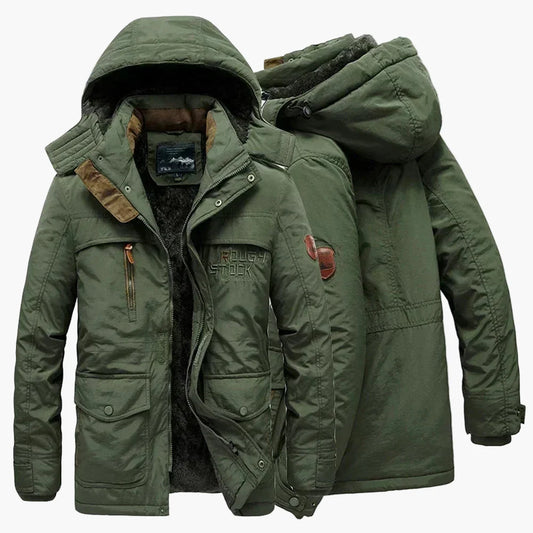 Chaqueta de invierno con capucha estilo militar para hombre – Corte relajado, ideal para actividades al aire libre y aventura