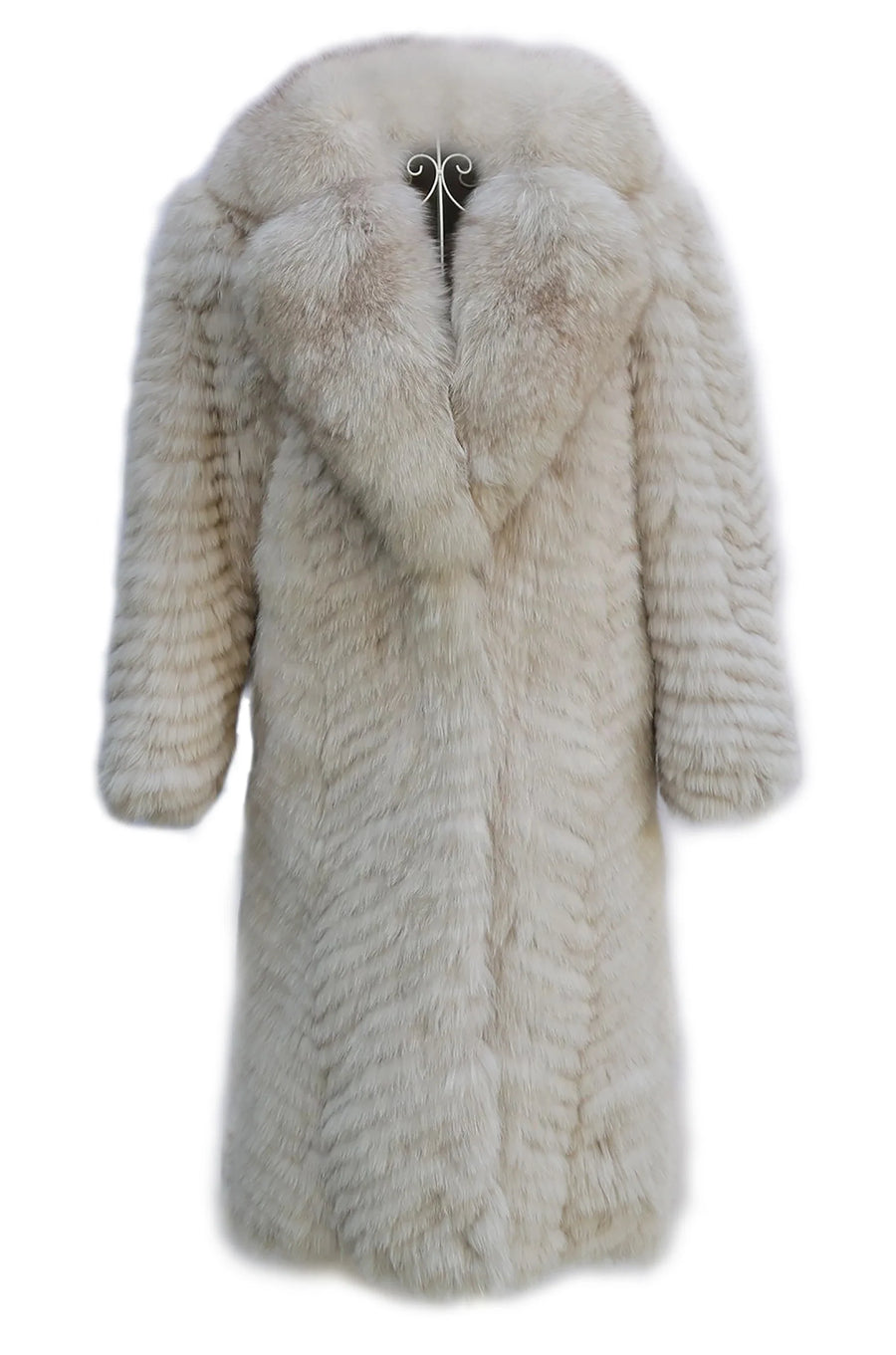 Manteau long pour femme en fausse fourrure à motif chevrons et col large