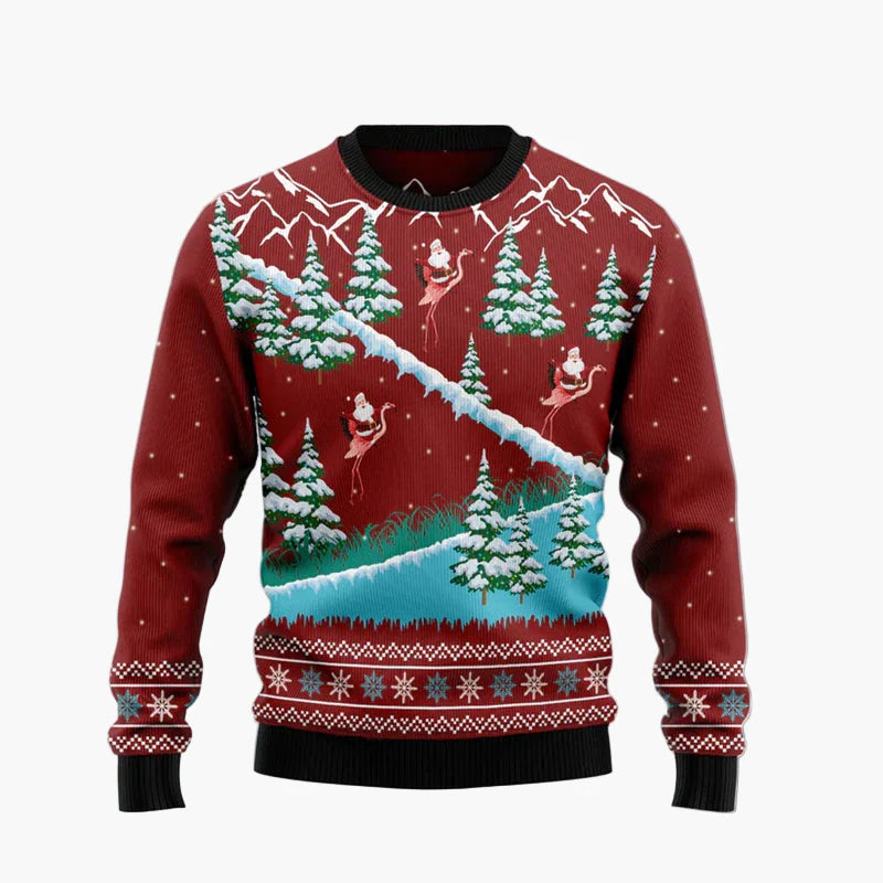 Unisex fantasijultröja i "Ugly Christmas Sweater"-stil med flamingos och humoristiskt budskap
