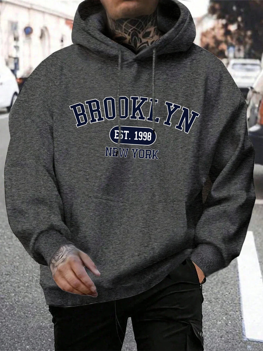 Unisex hættetrøje med New York Brooklyn-basketballprint og kængurulomme