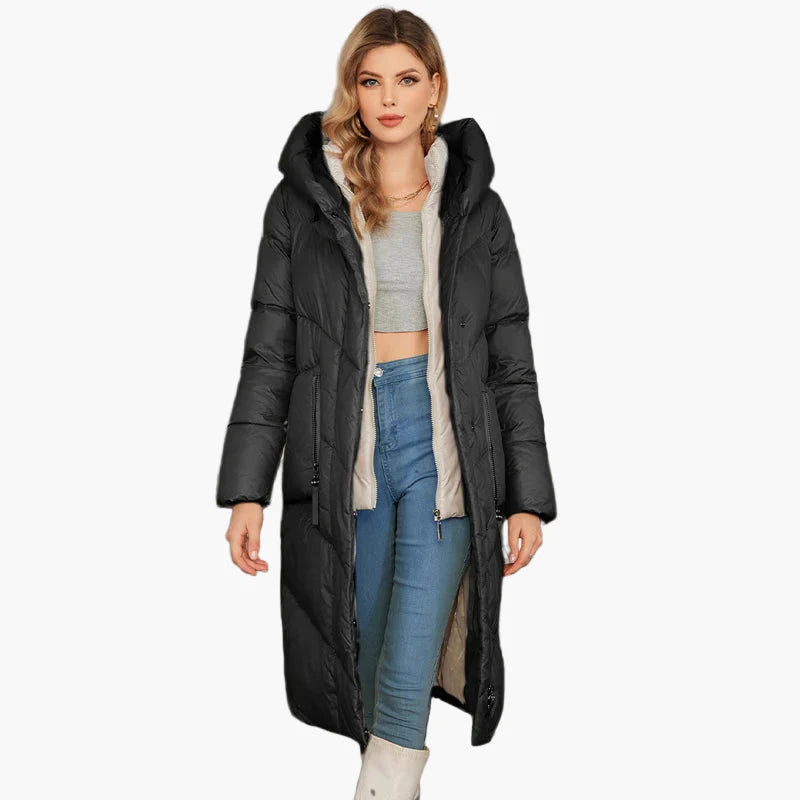 Abrigo acolchado largo para mujer estilo urbano elegante invierno