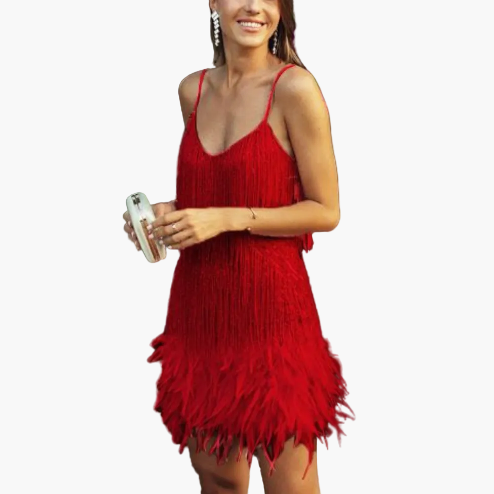 Robe cocktail femme style années 20 à franges et plumes – Idéale pour soirée élégante ou fête tendance