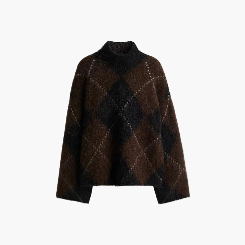 Oversized diamond pattern pullover for women, casual and trendy style, ideal for autumn and winter