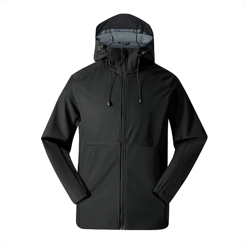 Men's Hooded Waterproof and Windproof Jacket with Fleece Lining