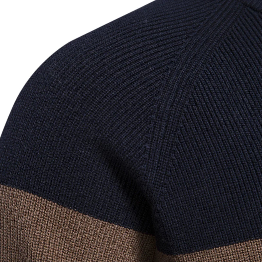 Tricot vest met rits, opstaande kraag en driekleurig ontwerp voor heren