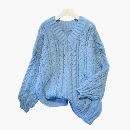Avslappet vridd genser til dame med V-hals, trendy vinterstil