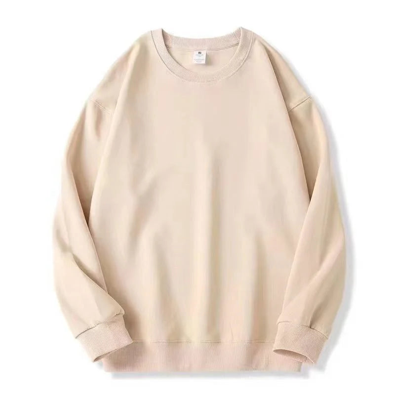 Afslappet ensfarvet herresweatshirt med rund hals og lange ærmer