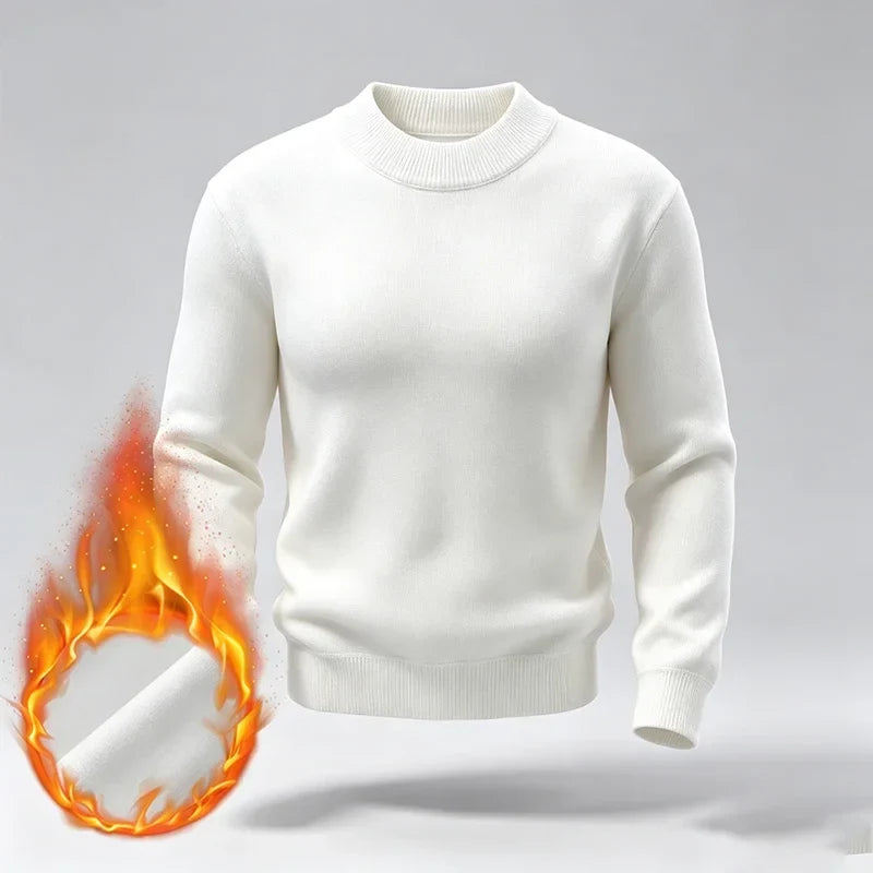 Varmt foret herresweater med høj krave i ensfarvet design