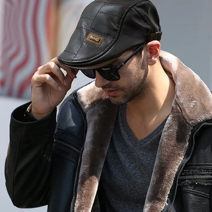 Christopher – Boina de Invierno de Cuero Sintético para Hombres con Visera
