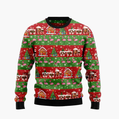 Unisex fantasijultröja i "Ugly Christmas Sweater"-stil med flamingos och humoristiskt budskap
